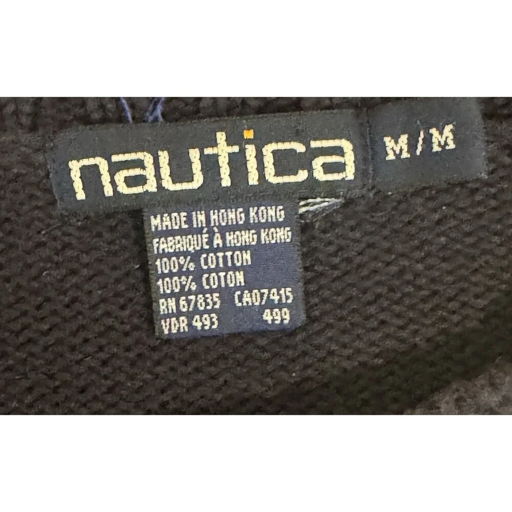 Vintage 90s Nautica Sweater Mens M Cable Knit Green Color Block Cotton Pullover